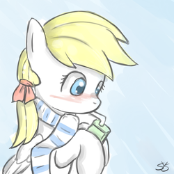 Size: 900x900 | Tagged: safe, artist:speccysy, oc, oc only, oc:cloudia, pegasus, pony, clothes, female, juice box, mare, scarf, solo