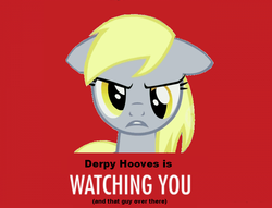 Size: 798x611 | Tagged: safe, derpy hooves, pegasus, pony, g4, 1984, angry, female, floppy ears, looking at you, mare, propaganda, solo