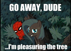 Size: 560x400 | Tagged: safe, fluttershy, g4, 60s spider-man, fluttertree, male, spider-man, tree