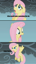 Size: 640x1121 | Tagged: safe, edit, edited screencap, editor:misterseven, screencap, fluttershy, pegasus, pony, dragonshy, g4, season 1, angry, artifact, cloud, comic, female, floppy ears, frown, furaffinity, glare, image macro, looking up, mare, meta, sky, solo, spread wings, wide eyes, wings