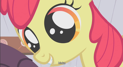 Size: 856x472 | Tagged: safe, edit, edited screencap, screencap, apple bloom, earth pony, pony, call of the cutie, g4, season 1, caption, female, filly, solo, youtube caption