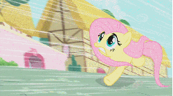 Size: 853x480 | Tagged: safe, screencap, fluttershy, pegasus, pony, a bird in the hoof, g4, season 1, animated, animation error, female, gif, gritted teeth, mare, running, solo, wingless, worried