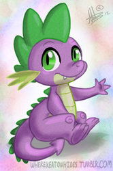 Size: 277x418 | Tagged: safe, artist:thepipefox, spike, dragon, g4, abstract background, male, sitting, solo
