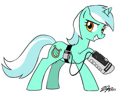 Size: 1200x935 | Tagged: safe, artist:johnjoseco, lyra heartstrings, pony, unicorn, g4, female, grin, mare, nintendo, nintendo entertainment system, power glove, simple background, smiling, solo, white background