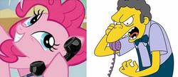 Size: 779x341 | Tagged: safe, pinkie pie, earth pony, pony, g4, crossover, exploitable meme, female, male, mare, meme, moe syzlak, phone meme, the simpsons