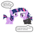 Size: 727x683 | Tagged: safe, twilight sparkle, pony, unicorn, g4, it's about time, my little pony: friendship is magic, bandage, catsuit, duo, eyepatch, female, future twilight, mare, pun, self ponidox, simple background, speech bubble, tachyons, white background