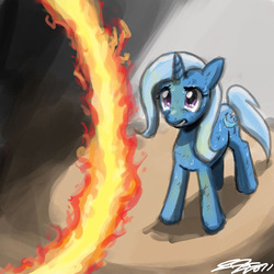 Size: 900x900 | Tagged: safe, artist:johnjoseco, trixie, pony, unicorn, g4, female, fire, mare, ring of fire, solo, worried