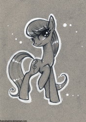 Size: 636x900 | Tagged: safe, artist:foxinshadow, octavia melody, earth pony, pony, g4, female, grayscale, mare, monochrome, outline, raised hoof, solo