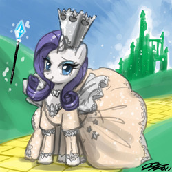 Size: 900x900 | Tagged: safe, artist:johnjoseco, rarity, pony, unicorn, g4, clothes, crossover, female, glinda the good witch, mare, solo, the wizard of oz, wand