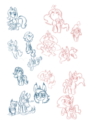 Size: 900x1258 | Tagged: safe, artist:brookedaninja, princess celestia, princess luna, alicorn, human, owl, pony, g4, female, filly, head tilt, humanized, sketch, sketch dump, woona