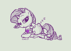 Size: 470x334 | Tagged: safe, artist:helloklara, rarity, spike, dragon, pony, unicorn, g4, female, fire ruby, interspecies, male, mare, on back, prone, ship:sparity, shipping, simple background, sleeping, smiling, straight, white background, zzz