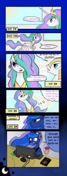 Size: 800x2080 | Tagged: safe, artist:juanrock, princess celestia, princess luna, alicorn, pony, gamer luna, g4, comic, computer, diablo (series), diablo iii, duo, female, guard, headphones, mare, playing, royal guard