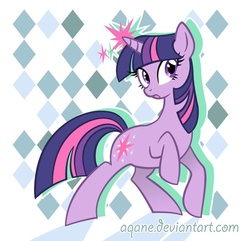 Size: 700x674 | Tagged: safe, artist:arcuate, twilight sparkle, pony, unicorn, g4, abstract background, female, frown, mare, solo