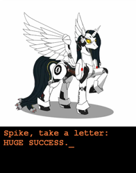 Size: 379x484 | Tagged: safe, artist:theholytuna, pony, robot, robot pony, better living through science and ponies, crossover, glados, ponified, portal (valve), pun, solo