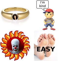 Size: 1050x1050 | Tagged: safe, barefoot, barely pony related, cher, earthbound, feet, it, ness, pennywise, rebus, ring