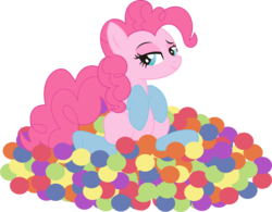 Size: 5061x3944 | Tagged: safe, artist:leopurofriki, pinkie pie, earth pony, pony, g4, absurd resolution, ball, ball pit, bedroom eyes, clothes, female, looking at you, mare, simple background, sitting, smiling, smiling at you, socks, solo, transparent background