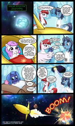 Size: 900x1500 | Tagged: safe, artist:madmax, princess celestia, princess luna, oc, oc:fausticorn, alicorn, pony, g4, alicorn oc, and that's how equestria was made, baby, baby pony, box, comic, craig mccracken, craigstallion, earth shattering kaboom, female, hilarious in hindsight, krypton, lauren faust, male, mare, parody, pony in a box, rocket, stallion, superman, woona