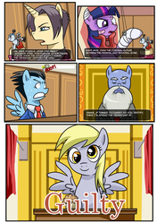 Size: 946x1340 | Tagged: safe, artist:madmax, derpy hooves, twilight sparkle, pegasus, pony, unicorn, feeling pinkie keen, g4, ace attorney, comic, crossover, female, guilty, judge, male, mare, miles edgeworth, phoenix wright, ponified, samurai, stallion