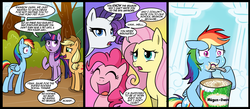 Size: 1500x656 | Tagged: safe, artist:madmax, applejack, fluttershy, pinkie pie, rainbow dash, rarity, twilight sparkle, earth pony, pegasus, pony, unicorn, g4, abuse, comfort eating, comic, crying, dashabuse, dialogue, female, forever alone, horn, häagen-dazs, ice cream, mane six, mare, meme, one of these things is not like the others, sad, slice of life, this will end in weight gain, uninvited, wings