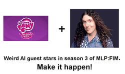 Size: 1024x610 | Tagged: safe, cheese sandwich, human, g4, my little pony: friendship is magic, season 3, exploitable meme, guest stars, hilarious in hindsight, irl, irl human, it happened, make it happen, meta, my little pony logo, photo, weird al yankovic