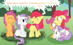 Size: 1024x629 | Tagged: safe, artist:dazed-and-wandering, apple bloom, scootaloo, sweetie belle, earth pony, pegasus, pony, unicorn, g4, applebuck, bandana, colt, cutie mark crusaders, female, filly, male, rule 63, scooteroll, self ponidox, silver bell
