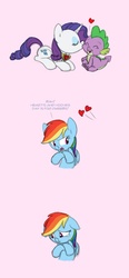 Size: 671x1445 | Tagged: safe, artist:carnifex, rainbow dash, rarity, spike, dragon, pegasus, pony, unicorn, g4, comic, crying, female, fire ruby, heart, hearts and hooves day, interspecies, lonely, male, mare, sad, ship:sparity, shipping, straight