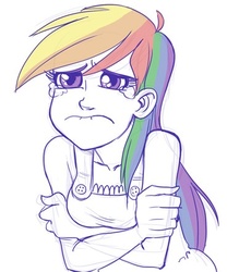 Size: 388x443 | Tagged: artist needed, safe, rainbow dash, human, g4, crying, female, humanized, lip bite, sad, solo