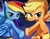 Size: 1000x772 | Tagged: safe, artist:negativefox, applejack, rainbow dash, earth pony, pegasus, pony, g4, duo, duo female, female, looking at you, mare, serious, serious face, tales of vesperia, underhoof