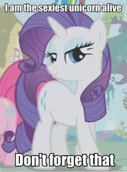 Size: 261x355 | Tagged: safe, edit, edited screencap, screencap, rarity, pony, unicorn, g4, female, image macro, mare, sexiest pony alive, solo