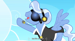 Size: 852x472 | Tagged: safe, screencap, madden, pegasus, pony, g4, sonic rainboom (episode), headset, male, solo, stallion, sunglasses, youtube caption