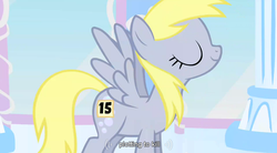 Size: 853x472 | Tagged: safe, edit, edited screencap, screencap, derpy hooves, pegasus, pony, g4, my little pony: friendship is magic, season 1, sonic rainboom (episode), 15, caption, female, mare, meme, solo, youtube caption