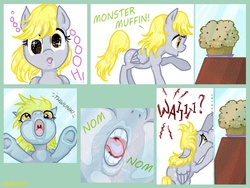 Size: 800x600 | Tagged: safe, artist:paintedmimosa, derpy hooves, pegasus, pony, g4, against glass, comic, crying, drool, fail, female, glass, mare, muffin, muffin denial, nom, solo, that pony sure does love muffins, underhoof