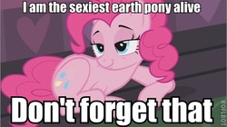 Size: 429x240 | Tagged: safe, edit, edited screencap, screencap, pinkie pie, earth pony, pony, g4, mmmystery on the friendship express, season 2, blue eyes, female, image macro, impact font, lidded eyes, mare, pink body, pink coat, pink fur, pink hair, pink mane, pink pony, pink tail, sexiest pony alive, solo, stupid sexy pinkie, tail