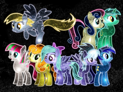 Size: 1600x1200 | Tagged: dead source, safe, artist:morningstar-1337, edit, blossomforth, bon bon, carrot top, cloudchaser, derpy hooves, flitter, golden harvest, lyra heartstrings, minuette, sweetie drops, earth pony, pegasus, pony, unicorn, g4, female, mare, neon, wallpaper, wallpaper edit