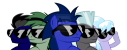 Size: 1600x640 | Tagged: dead source, safe, artist:alexandru1208, cloudchaser, thunderlane, oc, pegasus, pony, g4, deviantart watermark, female, male, mare, obtrusive watermark, stallion, sunglasses, swag, watermark