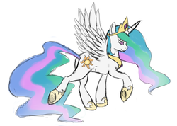 Size: 1369x976 | Tagged: safe, artist:shadow-of-warfare, princess celestia, alicorn, pony, g4, female, mare, simple background, solo, walking, white background