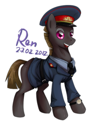 Size: 450x580 | Tagged: safe, artist:rendellstar, oc, oc only, earth pony, pony, clothes, male, simple background, solo, stallion, transparent background, uniform, watch, wristwatch