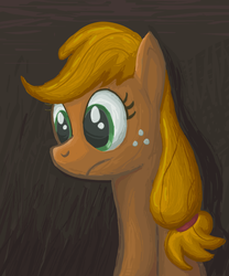 Size: 600x720 | Tagged: safe, artist:scrimpeh, applejack, earth pony, pony, g4, bust, female, frown, mare, profile, solo