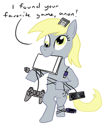 Size: 641x754 | Tagged: safe, artist:rapidstrike, derpy hooves, pegasus, pony, g4, bipedal, controller, female, mare, mouth hold, simple background, solo, video game, white background