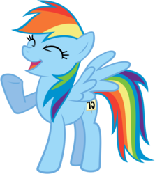 Size: 4777x5372 | Tagged: safe, artist:flutterguy317, rainbow dash, pegasus, pony, g4, season 1, sonic rainboom (episode), absurd resolution, best day ever, cute, dashabetes, eyes closed, female, mare, open mouth, raised hoof, simple background, smiling, solo, transparent background, vector