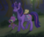 Size: 1276x1062 | Tagged: safe, artist:paintedyoko, owlowiscious, spike, twilight sparkle, dragon, pony, unicorn, g4, donut, female, food, mare, night, saddle bag, walking