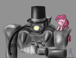 Size: 956x733 | Tagged: artist needed, safe, pinkie pie, earth pony, pony, g4, cup, duo, female, food, hat, mare, shockwave, smiling, tea, teacup, top hat, transformers