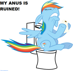 Size: 583x543 | Tagged: safe, artist:fabulouspony, edit, rainbow dash, pegasus, pony, g4, but why, constipated, eyes closed, female, implied pooping, mare, my life is ruined, sitting, sitting on toilet, solo, toilet, toilet paper