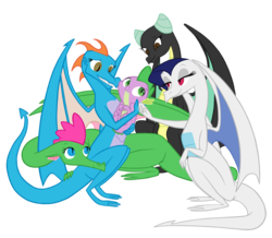 Size: 750x655 | Tagged: safe, artist:queencold, spike, oc, oc:flare, oc:huddle, oc:ivory (dragon), oc:kindle, dragon, dragon quest, g4, baby, baby dragon, cute, dragon oc, dragoness, female, gem, holding a dragon, holding a spike, male, simple background, spikabetes, spike gets all the dragons, spike gets all the girls, spike gets all the mares, spikelove, straight, teenaged dragon, teenager, transparent background, vector, wingless spike