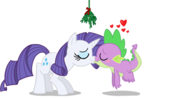 Size: 1206x683 | Tagged: safe, artist:thex-plotion, rarity, spike, dragon, pony, unicorn, g4, age difference, bent over, blushing, duo, eyes closed, female, floating, heart, interspecies, kiss on the lips, kissing, male, mare, mistletoe, puckered lips, ship:sparity, shipping, simple background, size difference, spikelove, straight, transparent background, vector