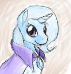 Size: 579x606 | Tagged: safe, artist:enma-darei, trixie, pony, unicorn, g4, brooch, bust, cape, clothes, female, jewelry, mare, sketch, solo, trixie's brooch, trixie's cape