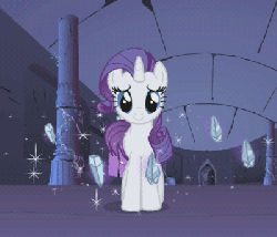 Size: 400x343 | Tagged: safe, screencap, rarity, pony, unicorn, friendship is magic, g4, season 1, animated, castle of the royal pony sisters, elements of harmony, female, gif, mare, ruins, solo