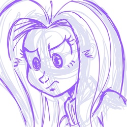Size: 945x945 | Tagged: safe, artist:megasweet, fluttershy, human, g4, female, humanized, monochrome, sketch, solo, the stare