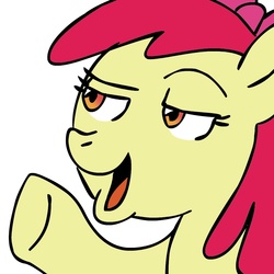 Size: 945x945 | Tagged: safe, artist:megasweet, apple bloom, earth pony, pony, g4, female, filly, open mouth, raised hoof, simple background, solo, white background