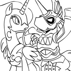 Size: 945x945 | Tagged: safe, artist:megasweet, nightmare moon, alicorn, pony, g4, crossover, duo, female, mare, monochrome, nightmare, ponified, soul calibur
